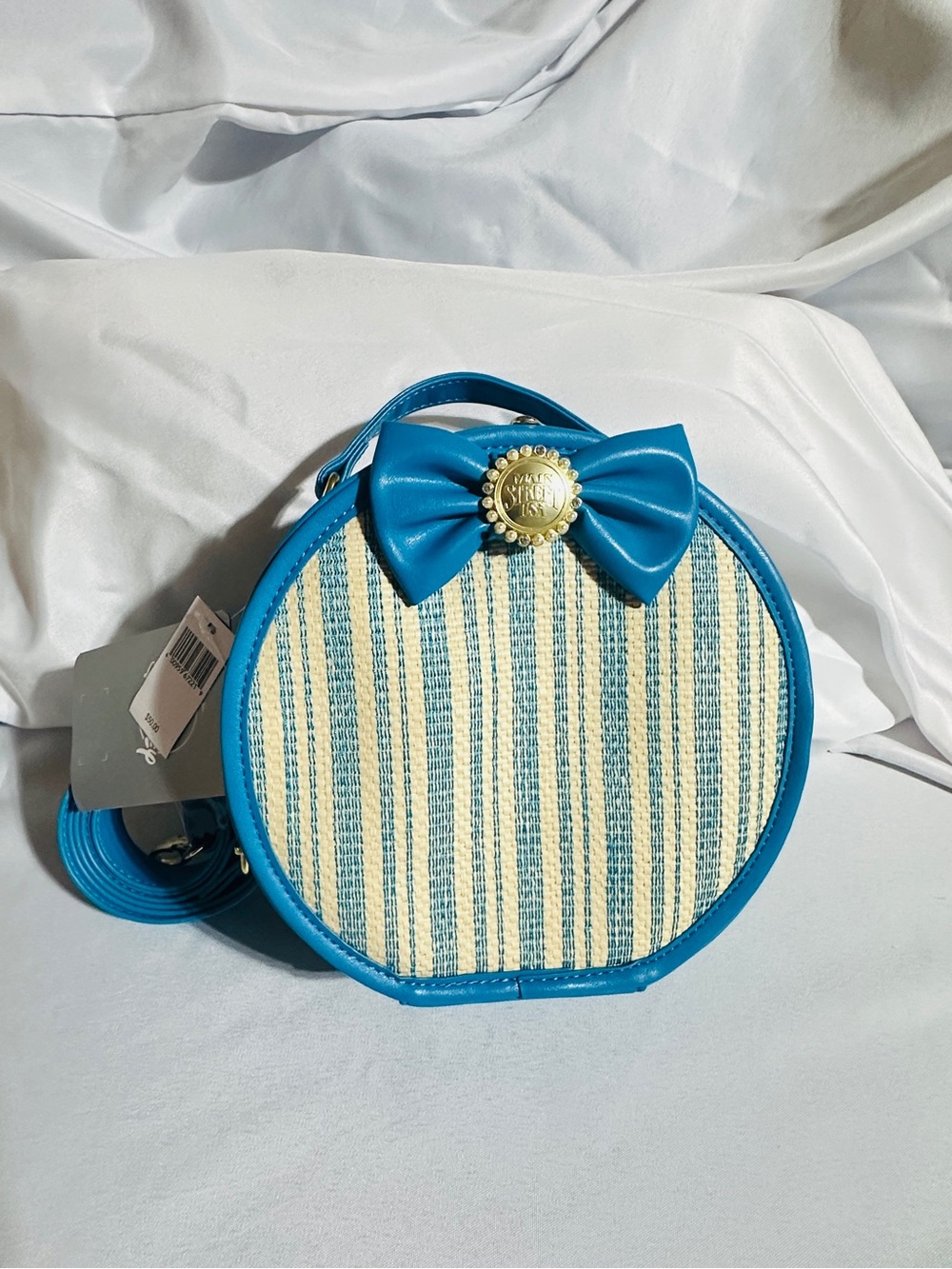 Disney Blue Round Striped Crossbody with Bow Accent